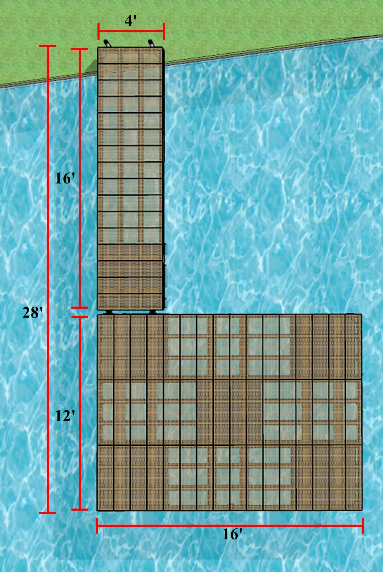 Ensemble de quais 4'x16' Semi-Flottant et 12'x16' Flottant Heavy Duty - Revêtement Thruflow - TFP